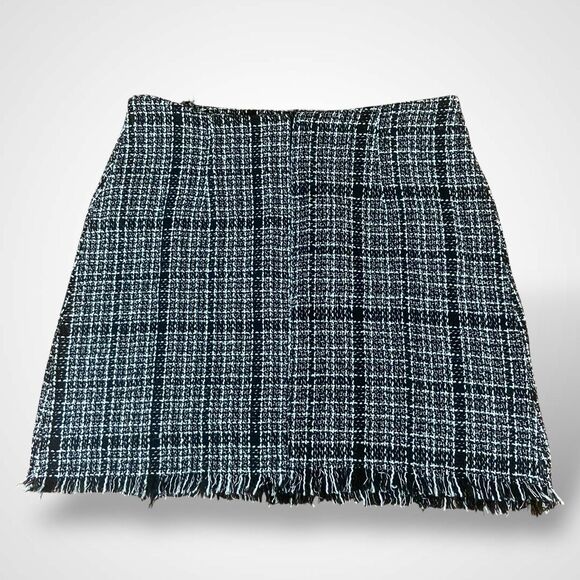 Shein Tweed Mini Skirt Black White Plaid Women Size L Academia Preppy - Picture 5 of 8
